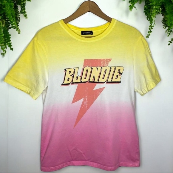 BLONDIE Ombré Modern Graphic Spellout Band T Shirt - Picture 9 of 9